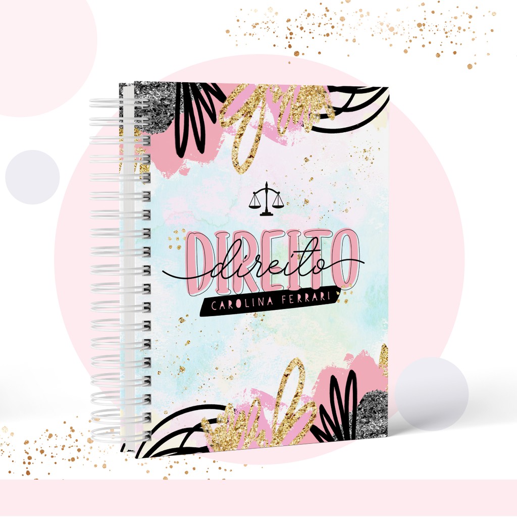 Caderno Direito - Tamanho A5, Colegial e Universitário - Capa Personalizada com o nome