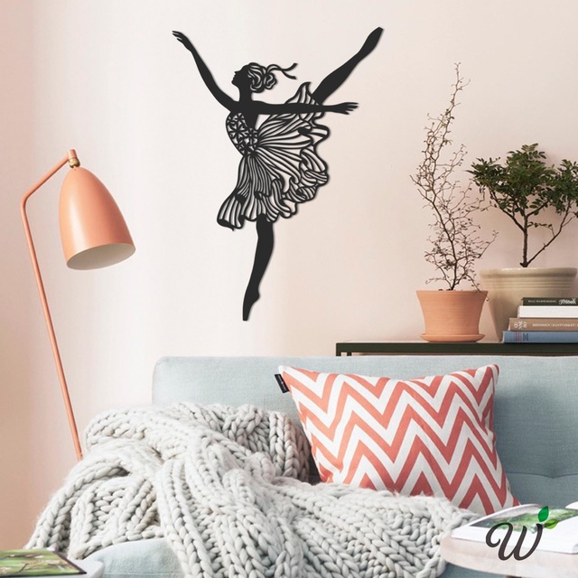 Aplique 3D Escultura de Parede Bailarina /Quadro Decorativo em MDF Preto Premium