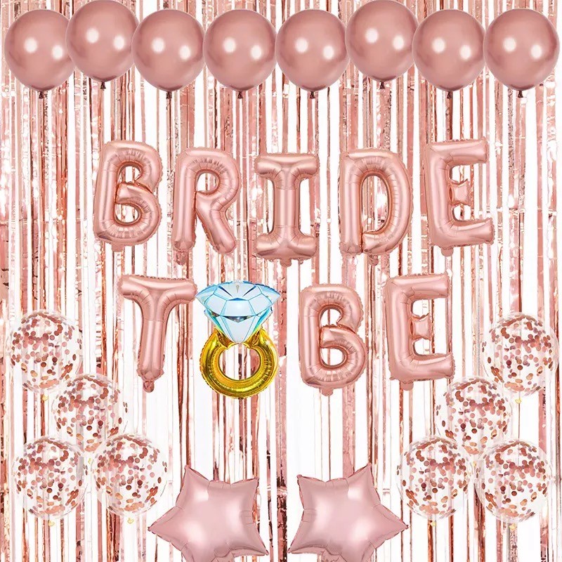 Kit Baloes Bride To Be com Cortina Metalizada Anel