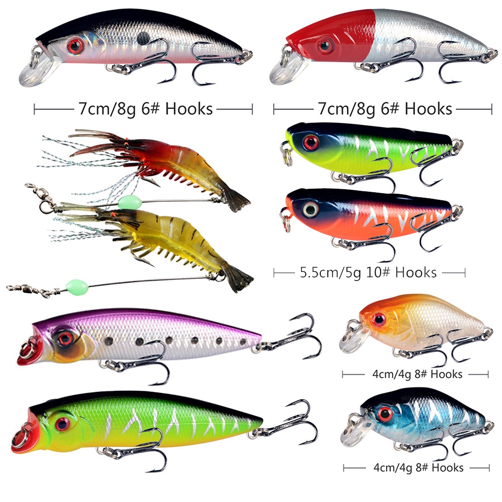 Kit 10 Isca Artificial Misturada Com Anzol Popper Crankbait Lápis De Peixinho Pesca