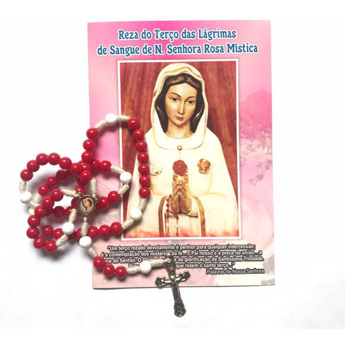 Kit 3 Terço Com Folheto De Nossa Senhora Rosa Mística