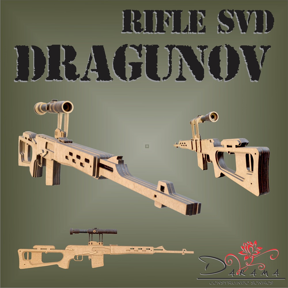 Quebra cabeças 3D mod. Arma Rifle SVD Dragunov em MDF 6mm Natural- Darama