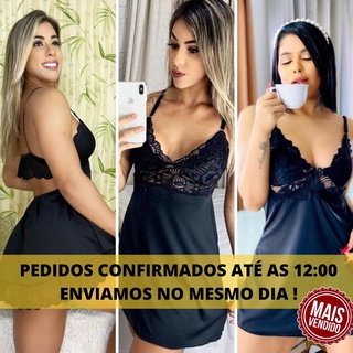 Pijama Feminino Sexy Com Renda Linha Luxo Acompanha Calcinha