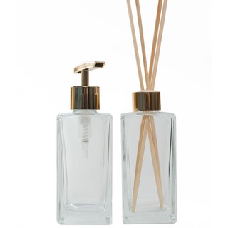 Kit 02 Frascos de Vidro Para Lavabo Retangular 250ml Com tampa Difusor Luxo + Válvula Saboneteira Super Luxo + Varetas