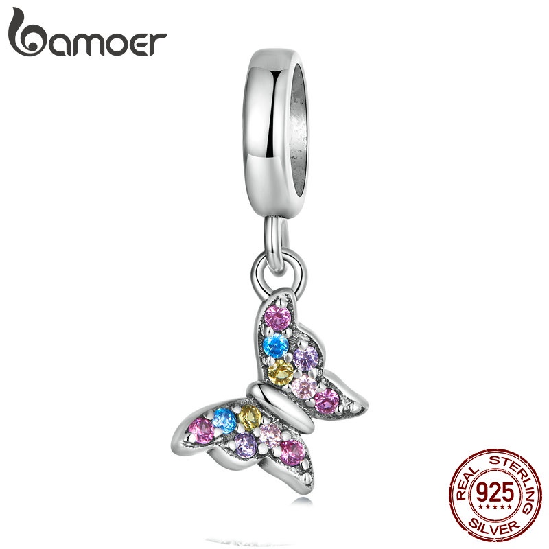 Bamoer Pingente De Prata 925 Colorido Da Borboleta Charme Beads Para As Mulheres Menina Diy Colar Pulseira Acessórios