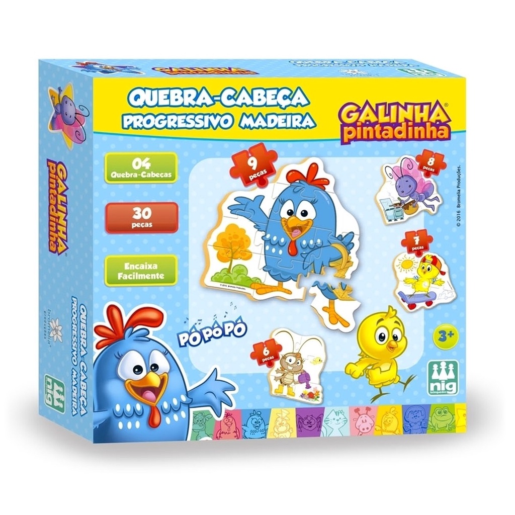 Quebra Cabeca Galinha Pintadinha Progressivo em Madeira 30 Pecas Nig Brinquedos