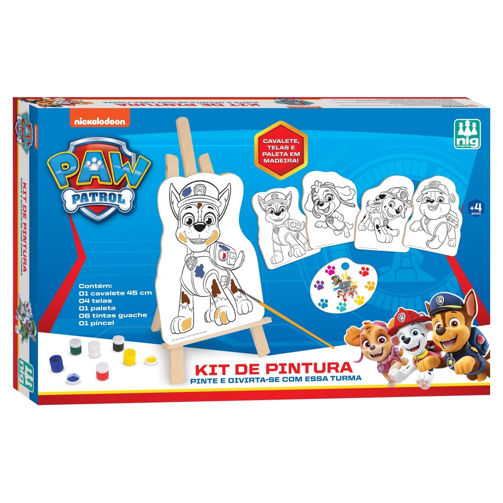 Kit Quadros De Pintura Infantil Patrulha Canina Com Cavalete Nig Brinquedos