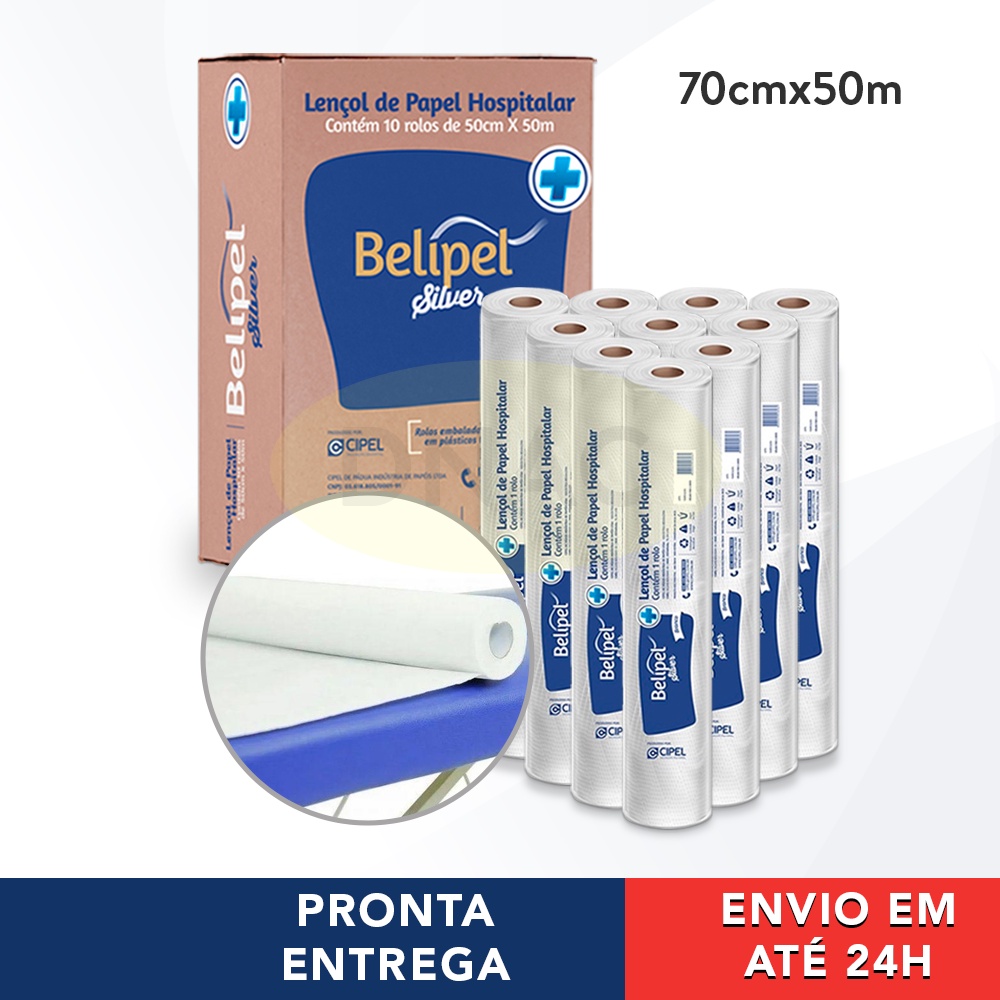 10 Rolos Lençol Descartável para Maca Hospitalar 70cm x 50m - Para Clínicas,  Hospitais e Massagem