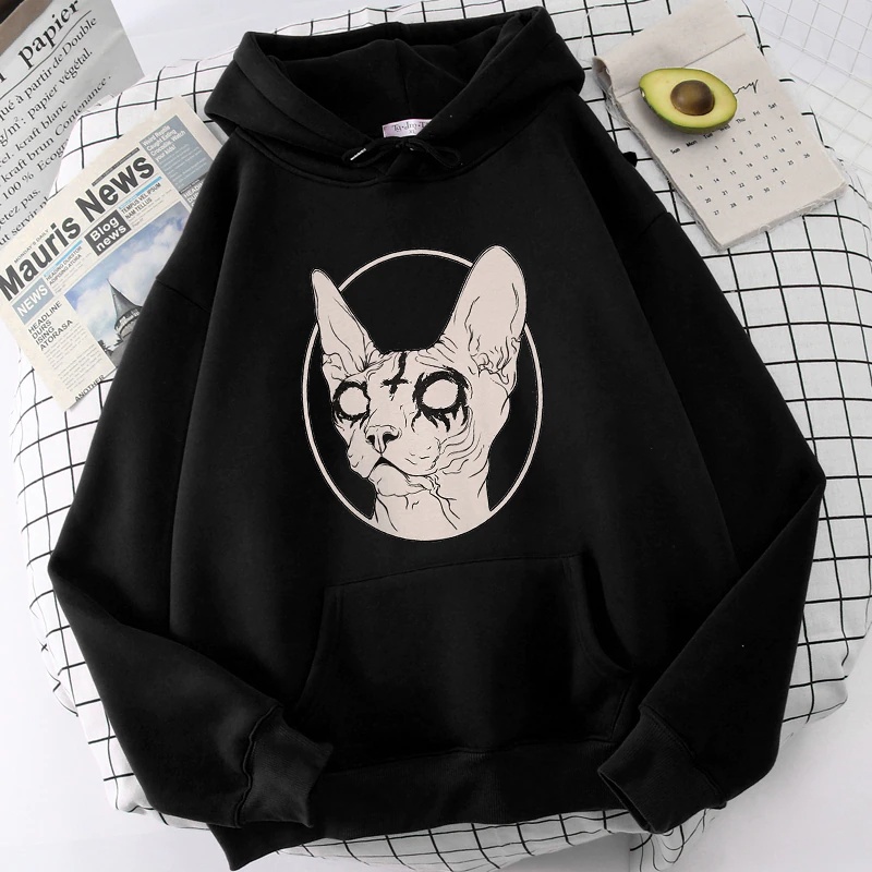Moletom Canguru Com Capuz Death Metal Sphynx Gato Punk Gotico Rock Y2k Unissex