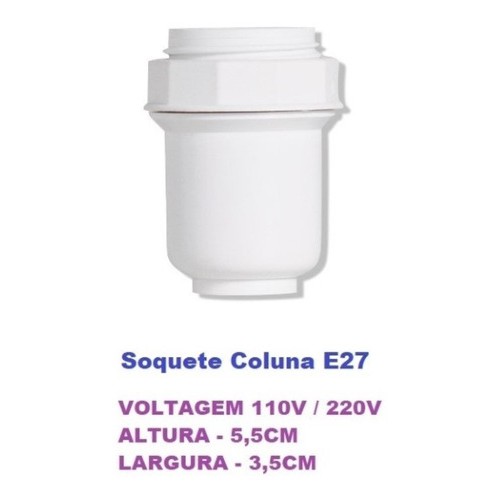 1 Soquete Abajur Lustre Coluna E-27 Ventilador Cúpula Branco