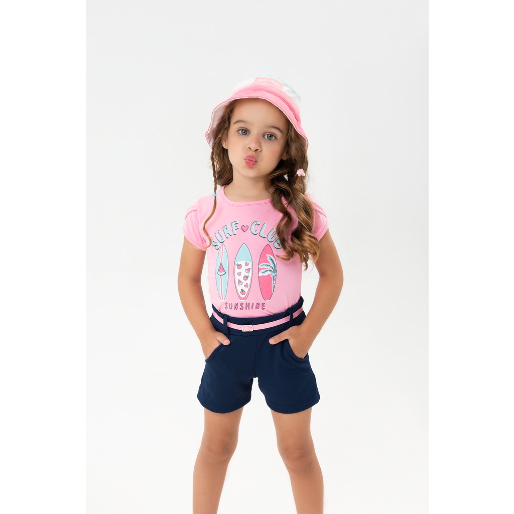 Conjunto  Feminino Infantil Verão Short e Blusa  Cotton