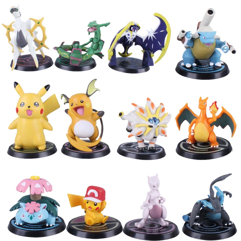 6pcs Pokemon Pikachu Mewtwo Arceus Solgaleo Rayquaza Bonecas Coleccionáveis Anime Figures Raichu Charizard Venusaur Blastoise Model Kids Toys