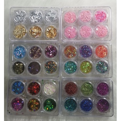 Kit 6 Potinhos Glitter Aleatorios Folha De Ouro Glitter Picado Estrelas Etc