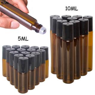 1-10Pçs Garrafa de Vidro Âmbar com Roll-On Vazia/Garrafa com Bola Metálica de Roll-On para Óleo Essencial de 5/10ml