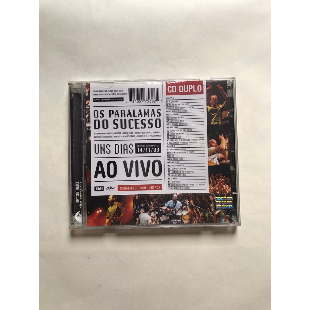 Cd Duplo Os Paralamas Do Sucesso Uns Dias Ao Vivo Mc858