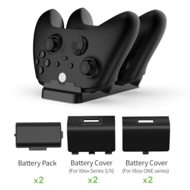 Carregador Duplo Xbox Series Xbox One C/ 2 Baterias + 4 Tampas - Dobe