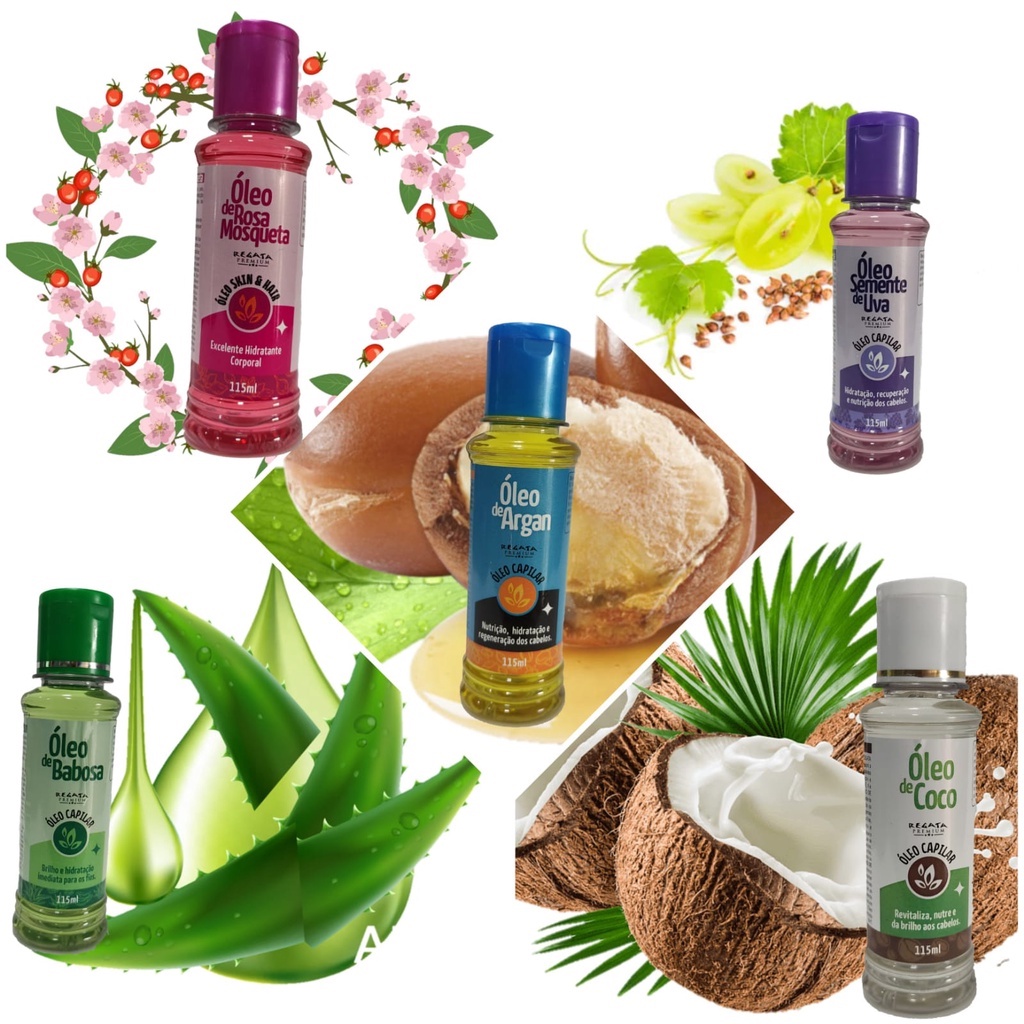 Óleos de Coco Óleo de semente de Uva Óleo de Rosa Mosqueta Óleo de Babosa Óleo de Argan 115ml