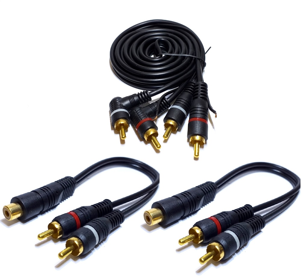 Cabo RCA 1,5 Metros mais 2 Y 2M1F para Crossover Processador Som Automotivo Blindagem Simples Emborrachado Hdmi Anti Ruídos