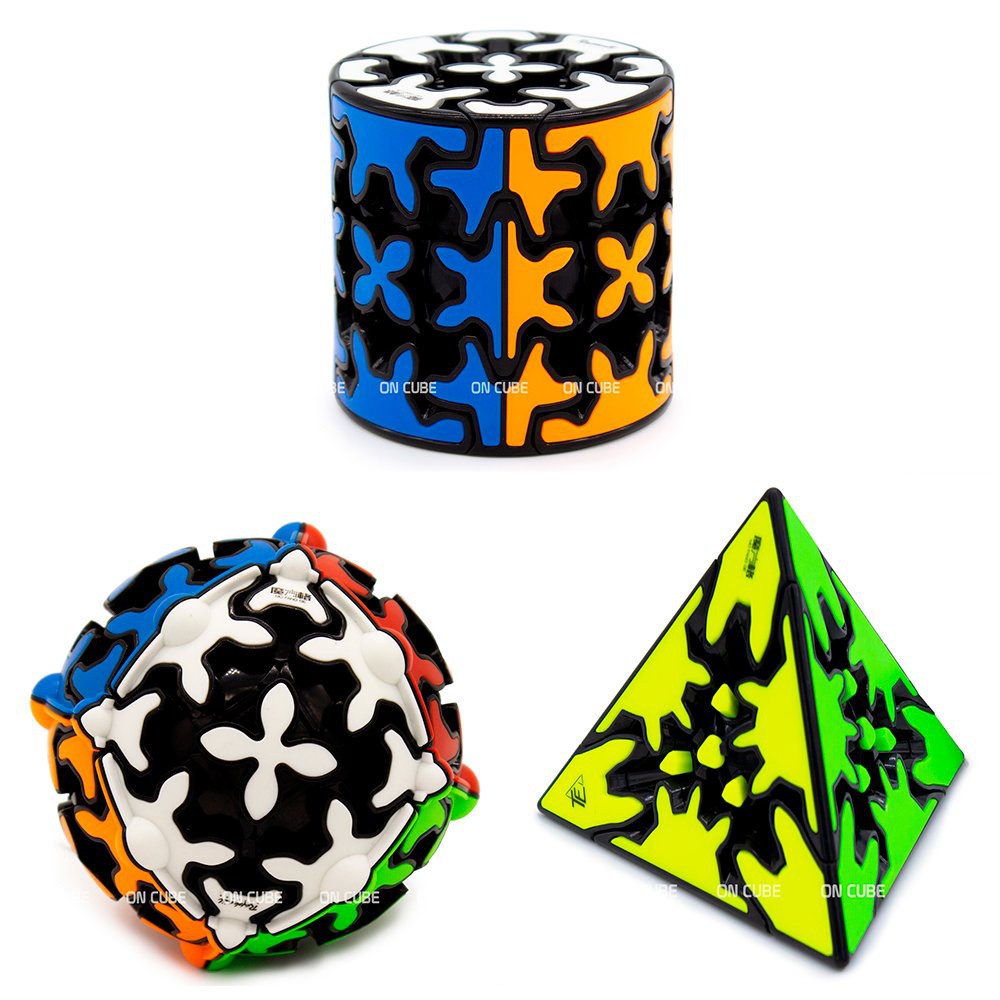 Cubo Mágico Gear Cilindro + Gear Pyraminx + Gear Ball Qiyi (3 cubos)