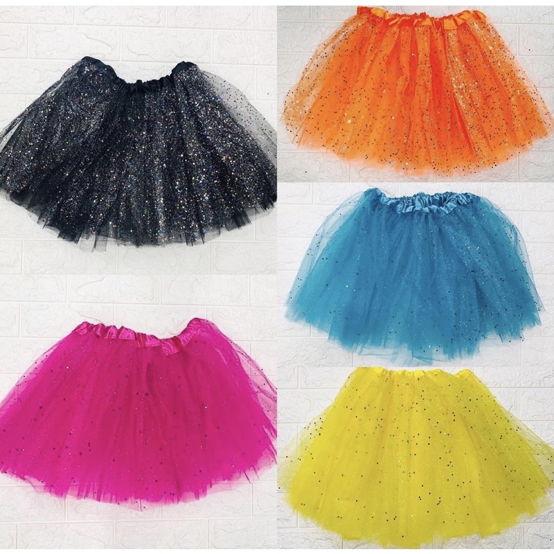 Saia De Tule Tutu Adulto com gliter Colorida Festa Carnaval 40 Cm Promocao