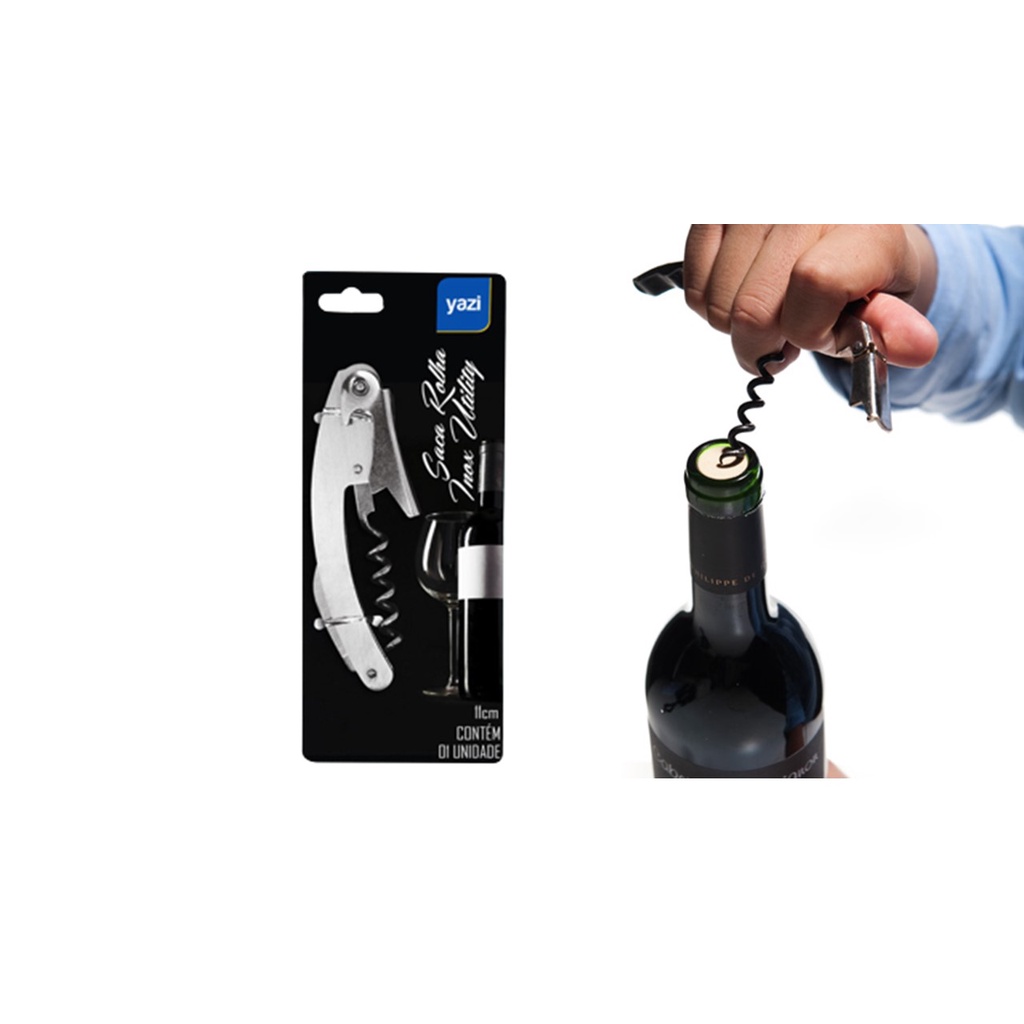 SACA ROLHAS MULTIUSO ABRIDOR DE GARRAFA DE VINHO 11CM AÇO INOX UTILITY YANGZI