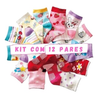 Kit 12 Pares Meias para Crianças Bebê Infantil Juvenil Menina