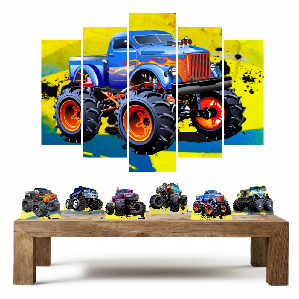 Monster Truck MD6 kit com 1 quadro mosaico + 6 totens de mesa em mdf