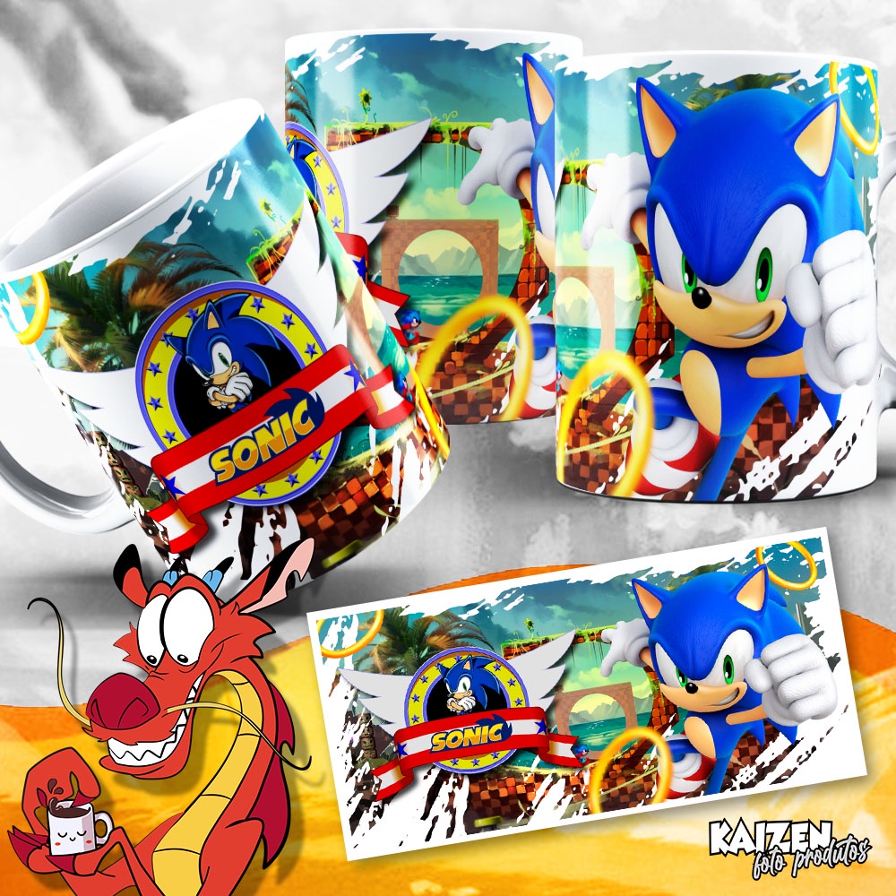 Caneca Sonic (Mega Drive) - Games Clássicos - Jogos Sonic the Hedgehog - Cerâmica