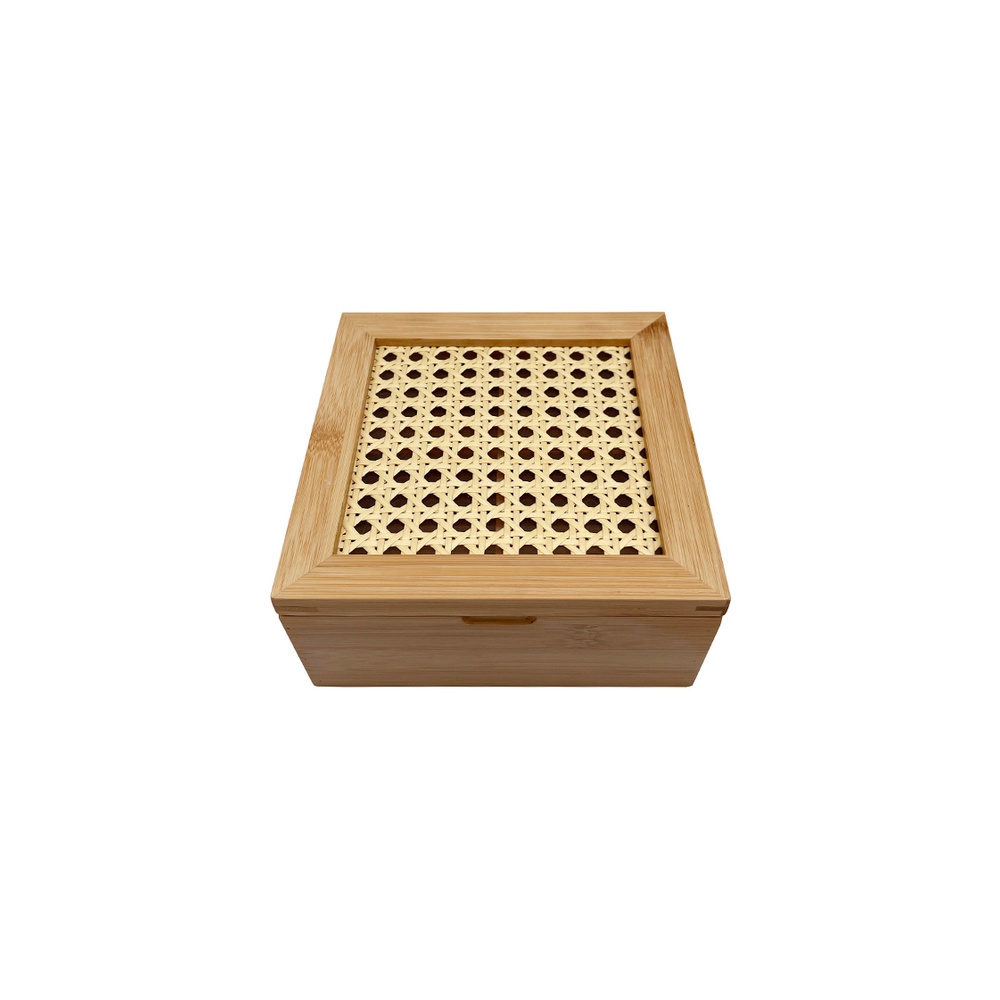 Caixa Decorativa Palha Indiana E Bambu 4 Nichos - Oikos