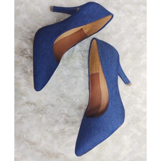 Salto Alto Tecido Jeans Social Confortável em Oferta na Shopee