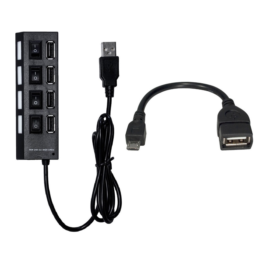 Adaptador Otg V8 Micro Usb + Hub 4 Portas Mouse Teclado Pen Drive Impressora