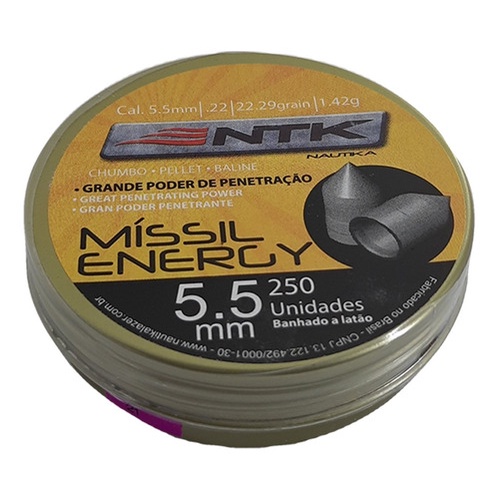 Chumbinho Míssil Energy 5.5mm 22.29gr 250 Unidades - NTK