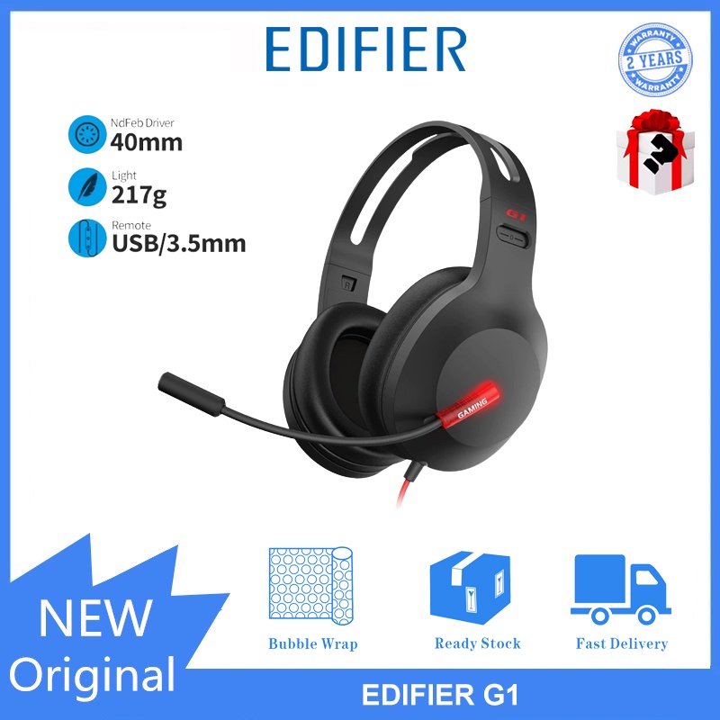 EDIFIER G1 Fone De Ouvido Com Fio Microfone Driver De 40mm USB/3.5mm Cancelamento De Ruído LED Luz De Respiração Independente Placa De Som Decodificador Chip