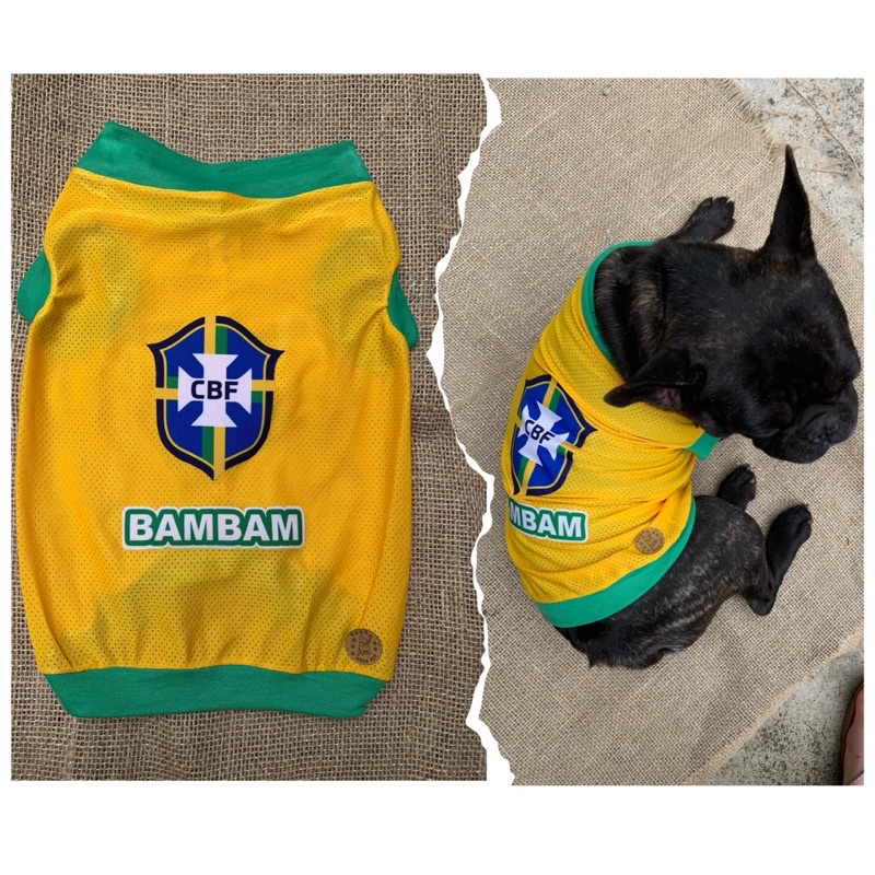 Camisa Pet da Seleção Brasileira, Roupa de Cachorro Futebol Personalizada com nome do seu pet + Brinde