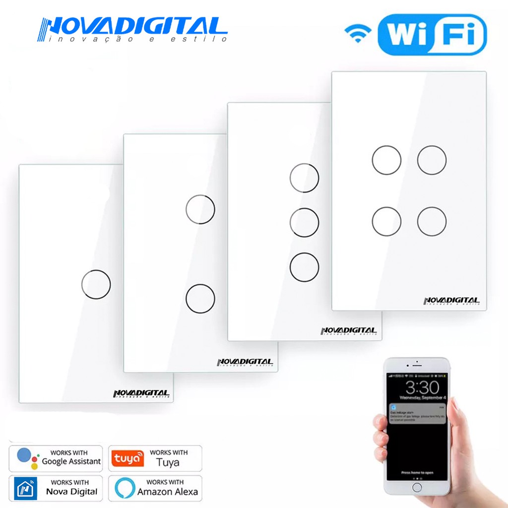 Interruptor Nova Digital Touch Wifi Tuya Smartlife Comando por Voz Alexa Espelho de Vidro Casa inteligente