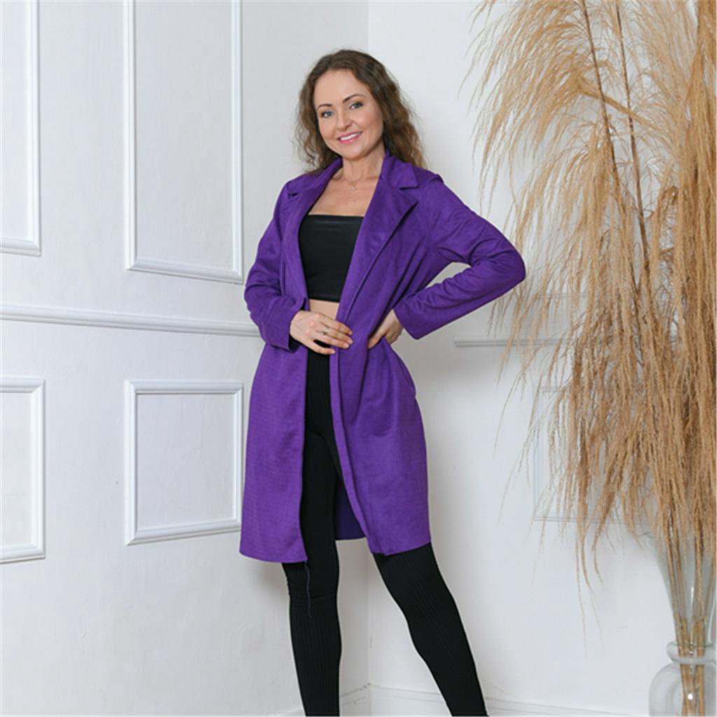 Blazer Sobretudo Em Suede Casaco Longa Moda Feminina 044-WW