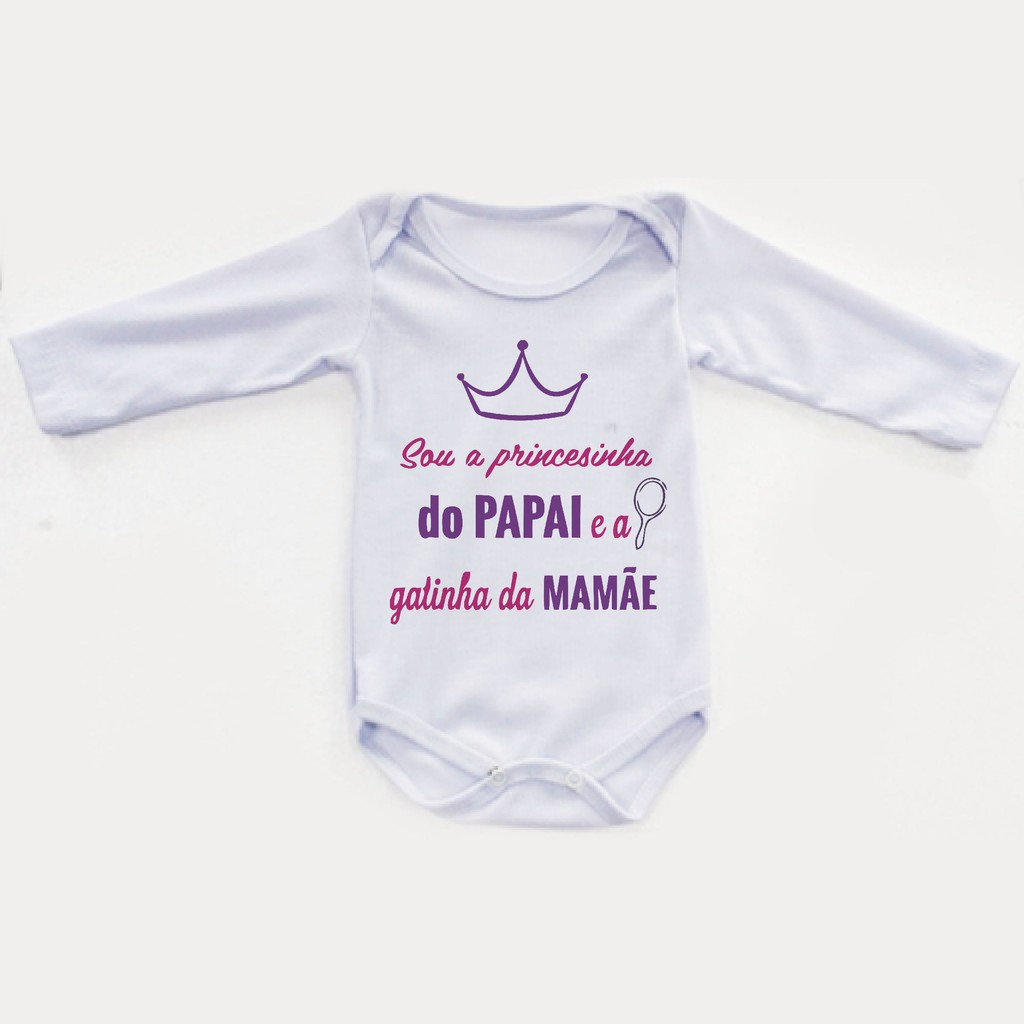 Body infantil Manga longa bebê criança Roupinha Frio Frase Sou a princesinha do papai e a gatinha da mamãe pai e mãe