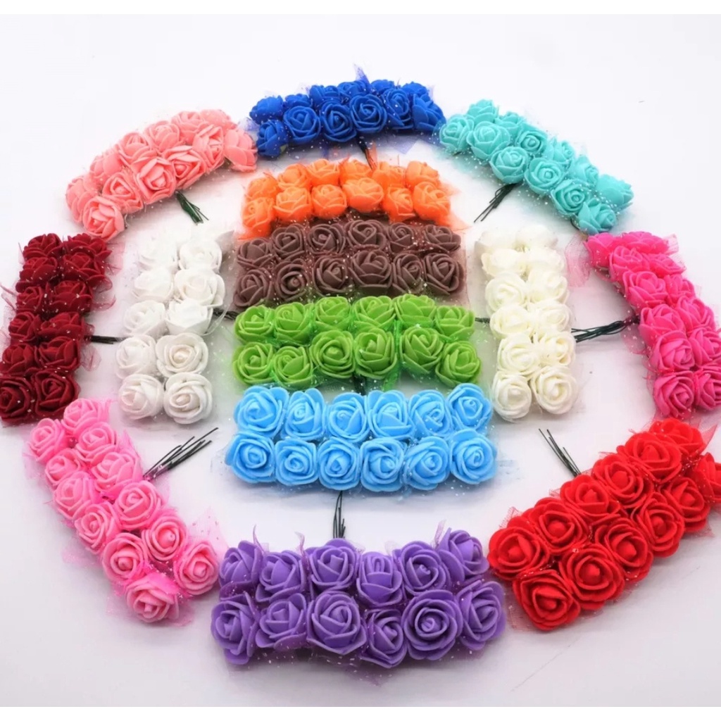 Mini Flor Rosinhas EVA Com Tule 72 Unidades Sortidas