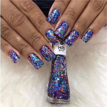 Esmalte de Unha “Hits - Glitter” - Cor Glitter Flocado Colorido “Barcelona” - 8ml - 5free hipoalergênico