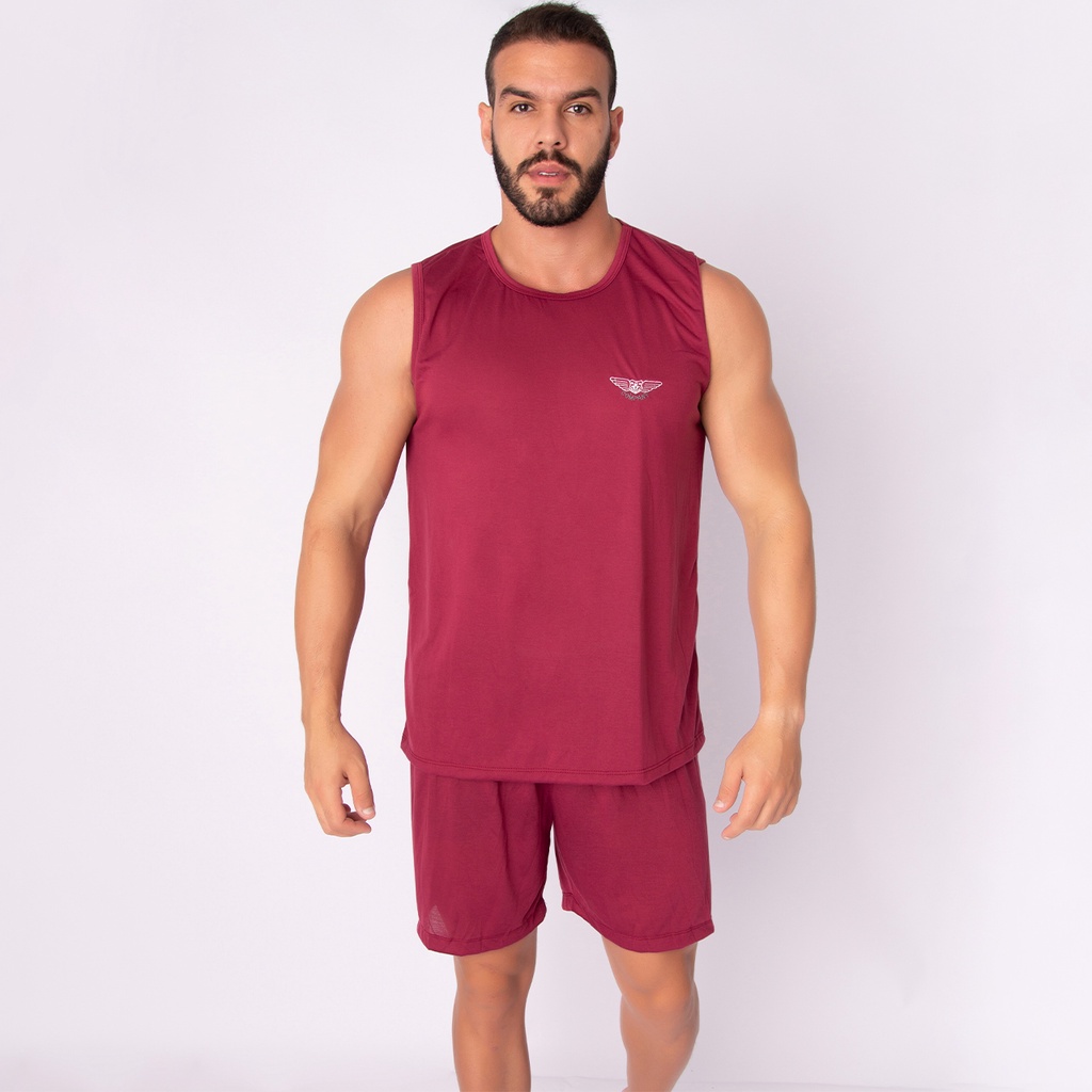 Pijama Regata Malha Masculino Short Curto Liso Dormir Verão Básico Adulto