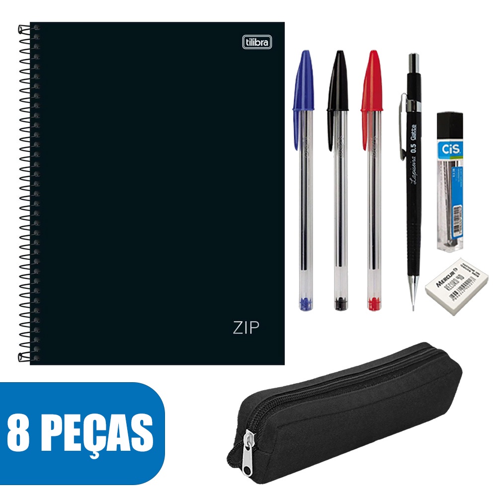 Kit Escolar Estudante Caderno 10 Matérias Canetas Lapiseira