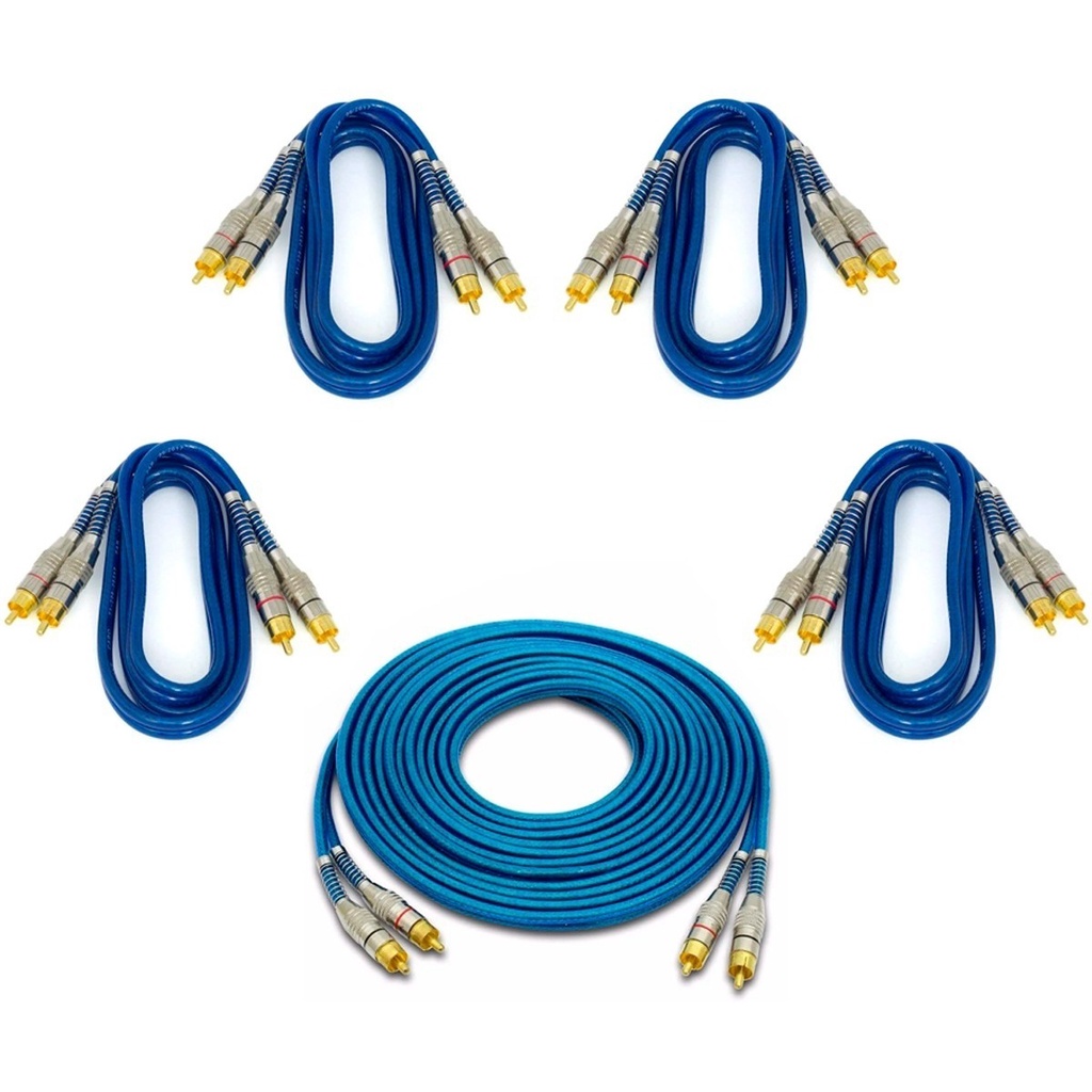 Kit 4 Cabos Rca 1 Metro + 1 Rca 5 Metros Blindado Plug Metal em Oferta na Shopee
