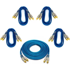 Kit 4 Cabos Rca 1 Metro + 1 Rca 5 Metros Blindado Plug Metal