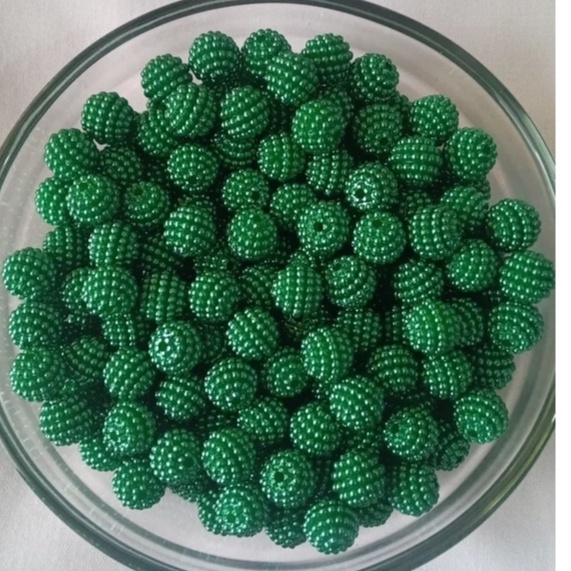 Pacote de Pérola Inteira Amora/Craquelada 10MM Verde Esmeralda.