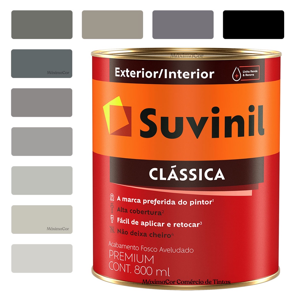 Tinta de Parede Cores Cinza Suvinil Antimofo Clássica 800ml