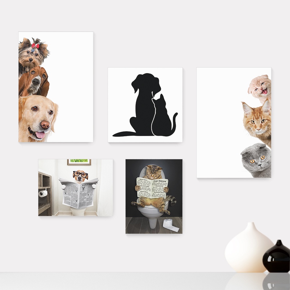 Kit 5 Quadros Decorativos Placas - Pet Shop - Cachorro - Gato - Animais - Veterinário Casa Quarto Sala - 229ktpl5