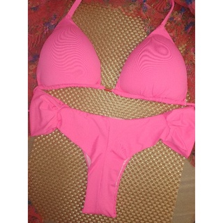 Biquíni Rosa Neon Top Cortininha com Calcinha Borboleta Fio Duplo 2024