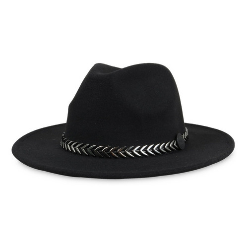 Chapéu Fedora Unissex Preto Corrente Metalizado Setas Chumbo Aba 7cm