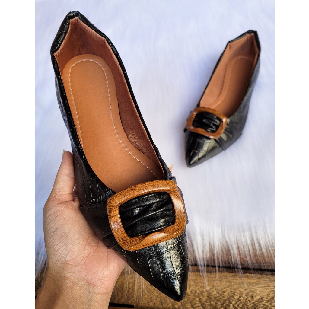 Sapatilha Feminina Bico Fino Preta Com Fivela Confortável Premium Sapato Feminino Casual Sandália Rasteirinha Promoção em Oferta na Shopee