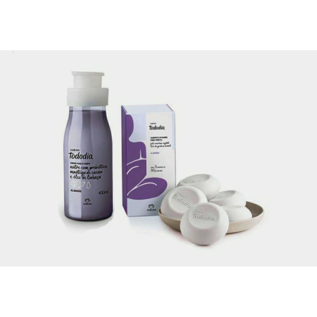 Creme Natura Hidratante Tododia Corporal Algodao - Kit com 2 unidades de 400ml Hidratante +Sabonete em barra com 5 unidades =Creme Hidratante Corporal Macadamia Natura Tododia- Kit com 2 unidades de 400ml Hidratante +Sabonete em barra com 5 unidades Natur